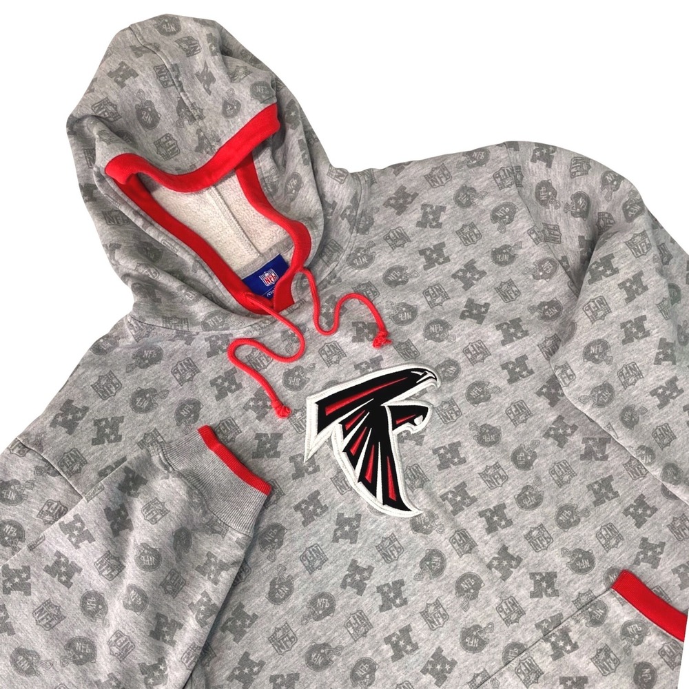 Vtg Reebok NFL Atlanta Falcons Hoodie Sweatshirt AOP Grey Men Large Y2K Gorpcore